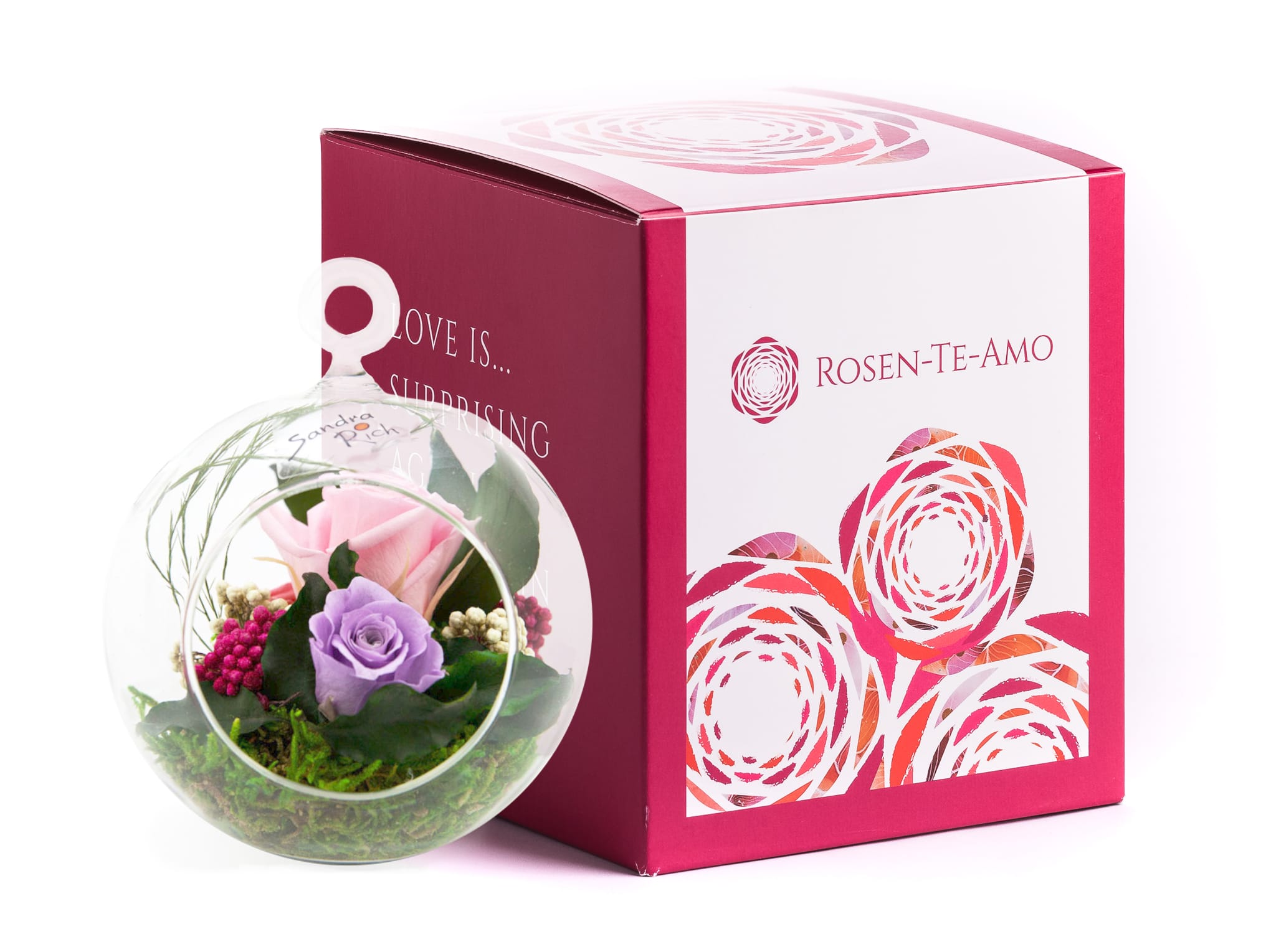 konservierte rosenarrangement pink