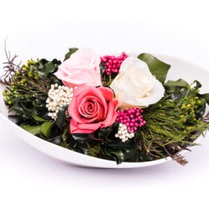 Ewiger Rosenstrauß rosa mit Rosenduft in Keramik-Schale