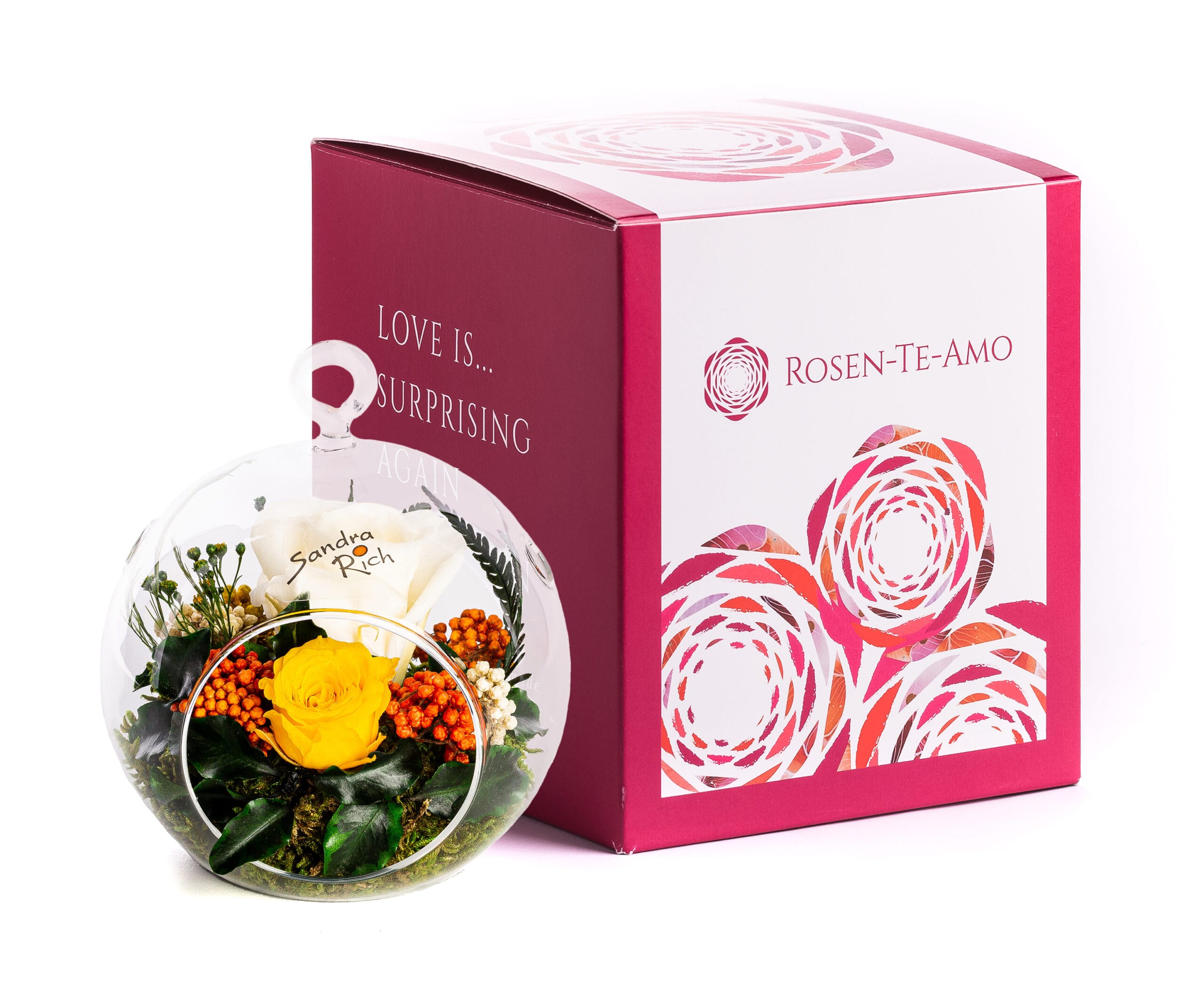 Echte Rose im Glas Gelb und Weiß von Rosen-Te-Amo