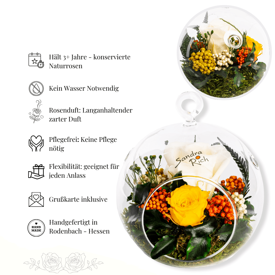 Echte Rose im Glas gelbe und weiße Rose von Rosen-Te-Amo