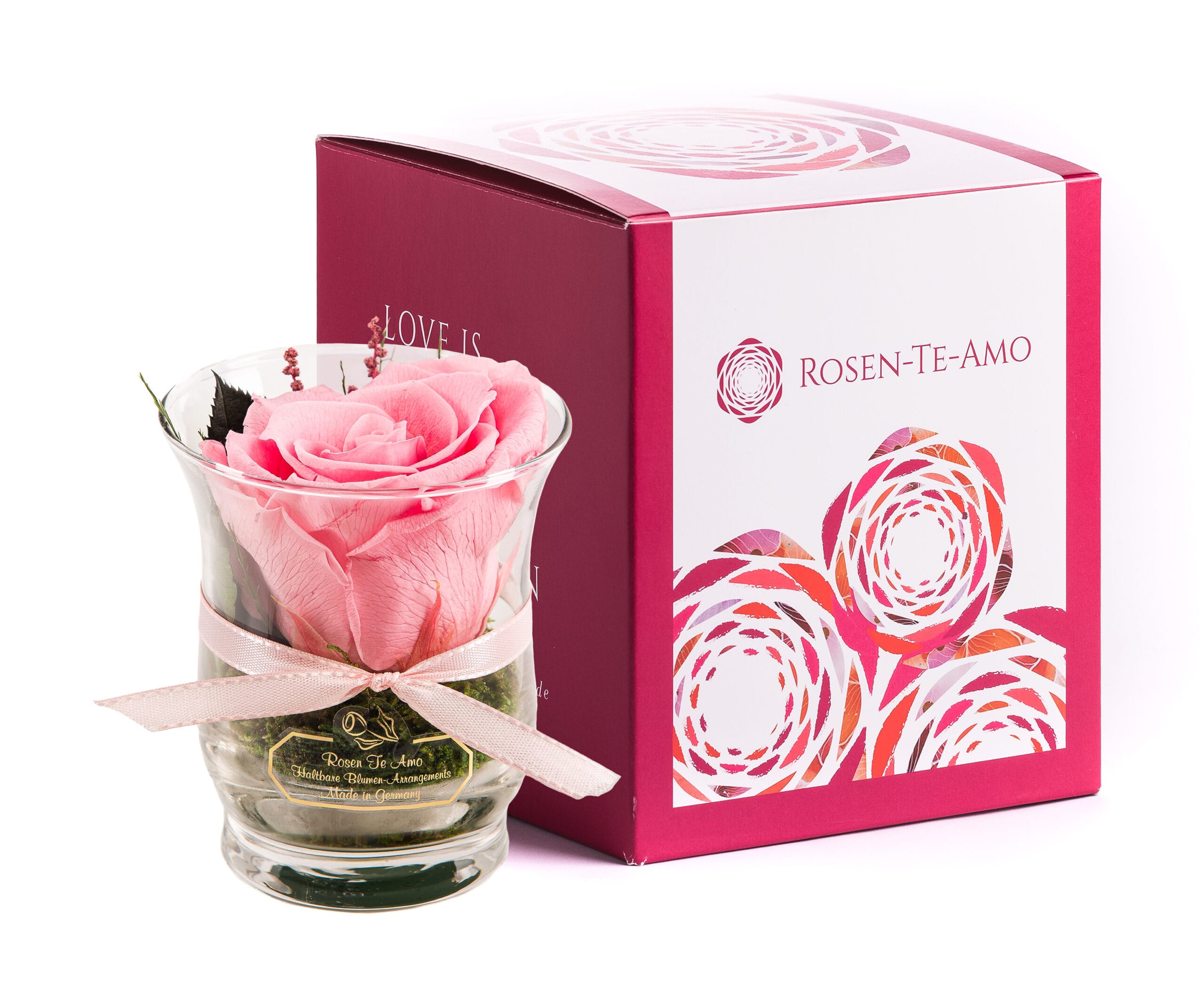 Infinity Rose Rosa in Hurricane Vase von der Marke Rosen-Te-Amo