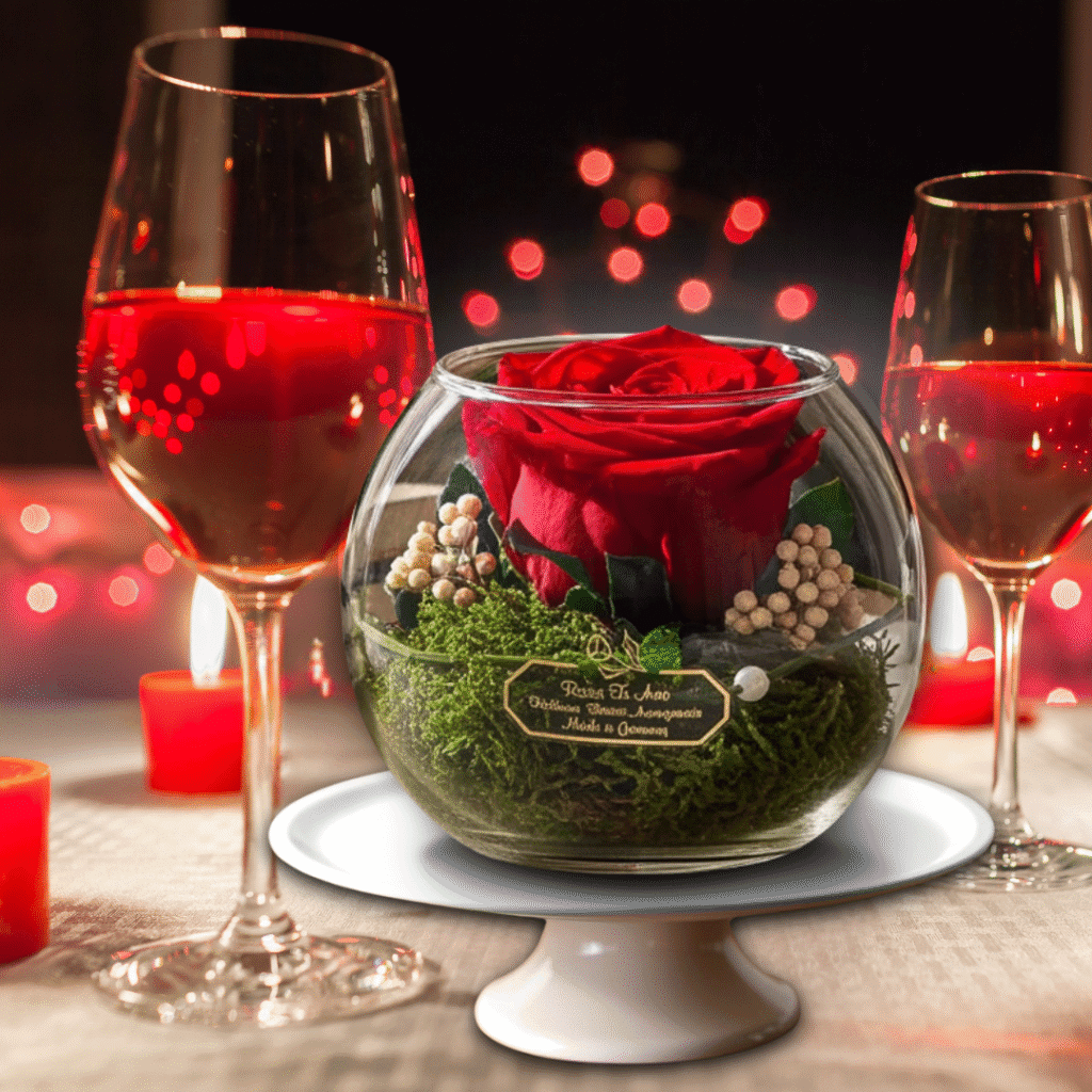 echte Konservierte Rose im Glas Rot