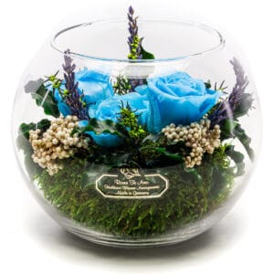 Konservierter Rosenstrauß Blau – Infinity Rosen in Kugelvase