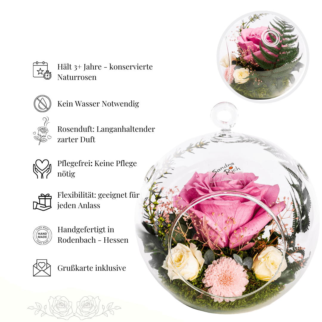 konservierte Rose pink premium Von Rosen-Te-Amo Plegehinweise