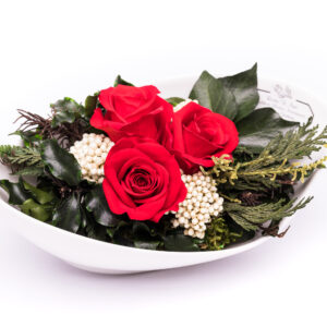 Ewiger Rosenstrauß Rot mit 3 infinity haltbaren Rosen, Moos und Foliage