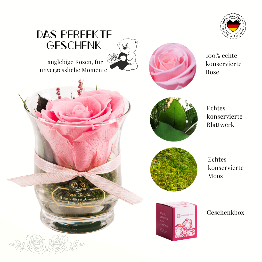 Infinity Rose im Glas Rosa