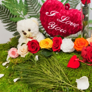 Rosen, konservierte Moos und Foliage zum Geschenk Dekorationen gestalten
