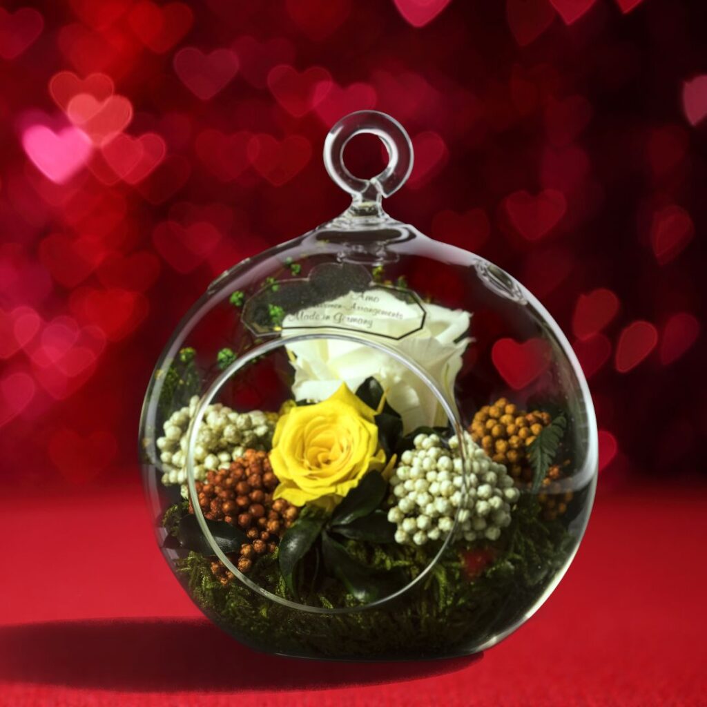 RosenTeAmo Rosen im Glas Gelb Dekorationen und Geschenke aus konservierten Rosen