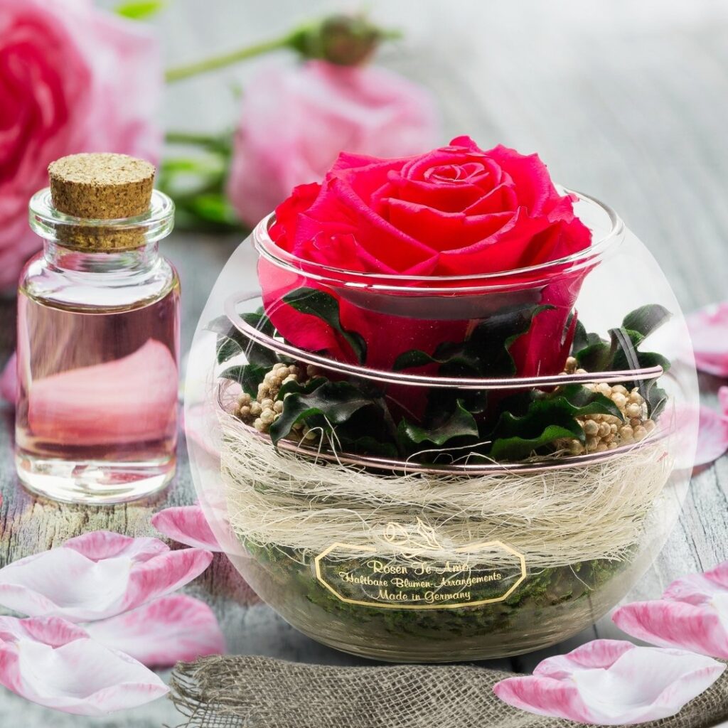 Rosen im Glas rosa, duftend und handgefertigt
