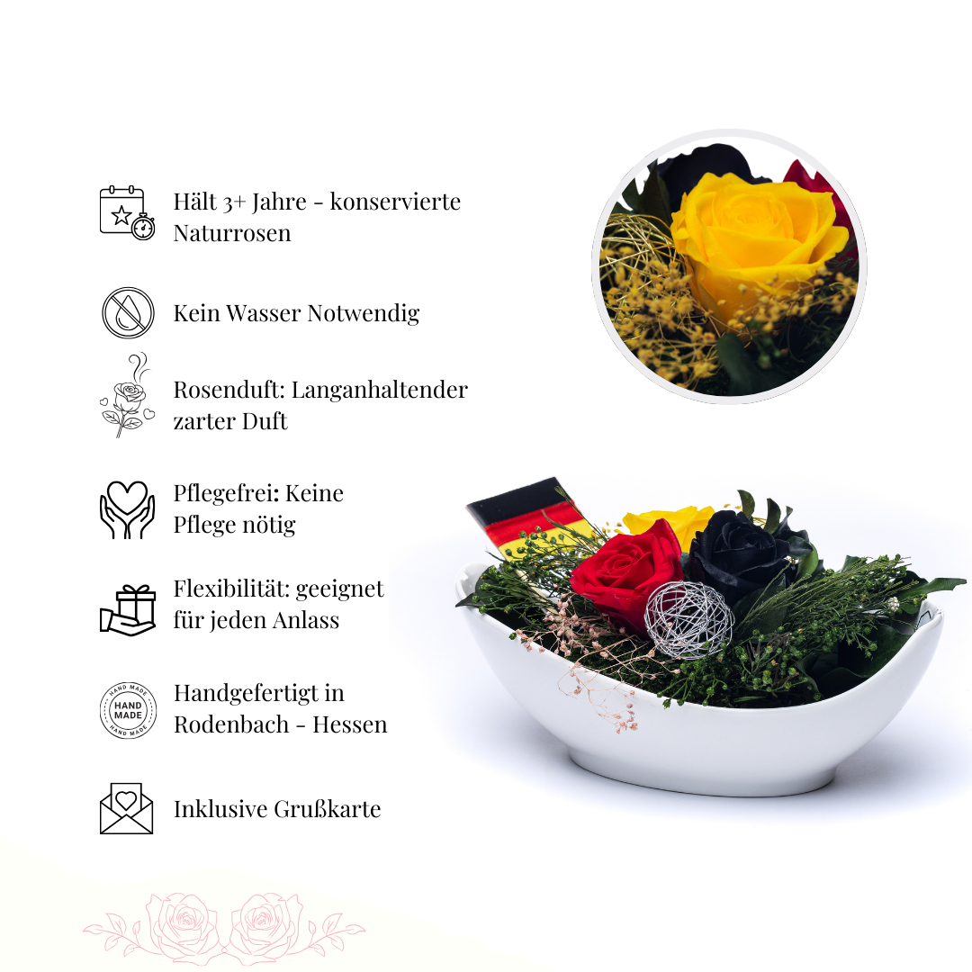 Ewiger Strauß Rosen in den Farben der deutschen Flagge
