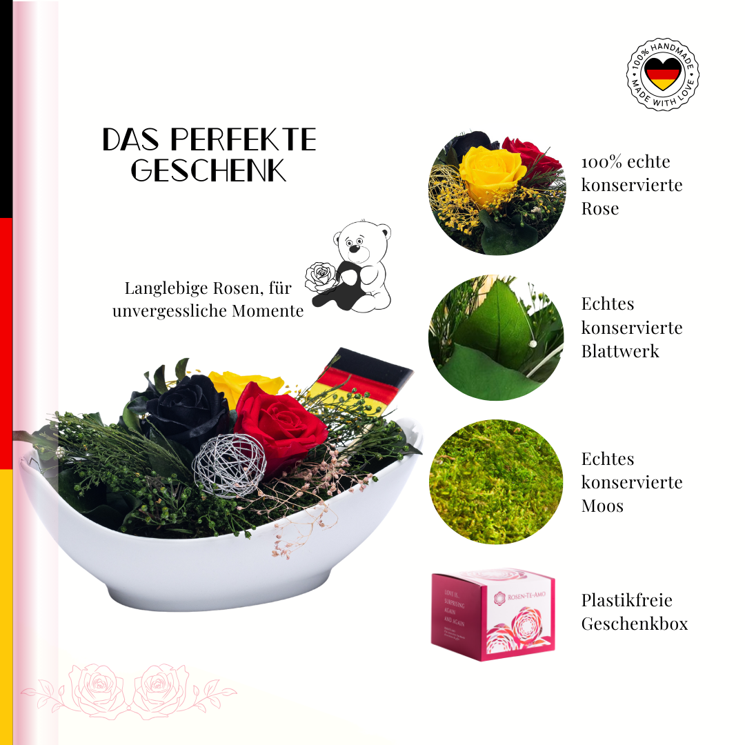 Ewiger Rosenstrauß in den Farben der deutschen Flagge