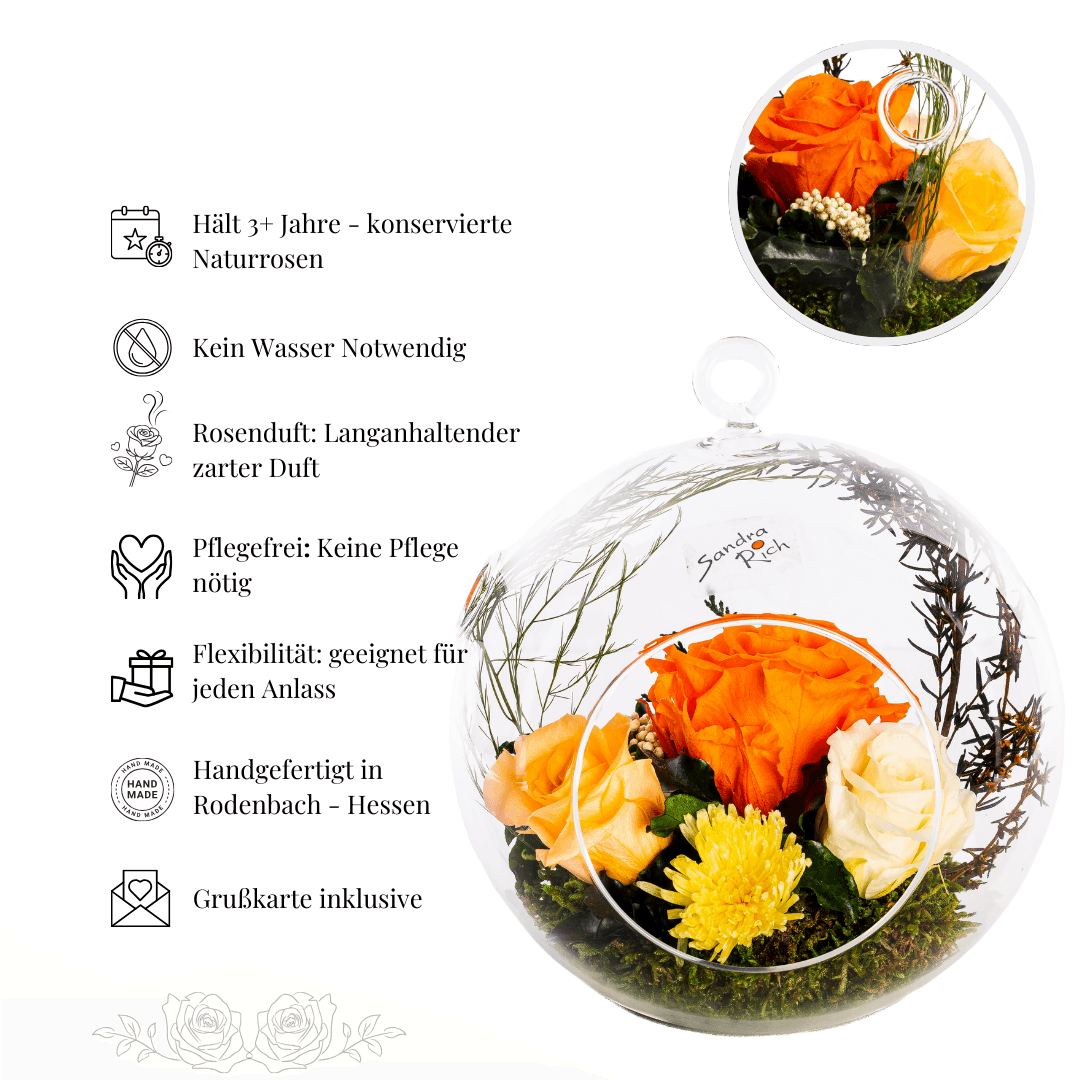 Ewige Rosenarrangements orange Rose im Glas- von Rosen-Te-Amo